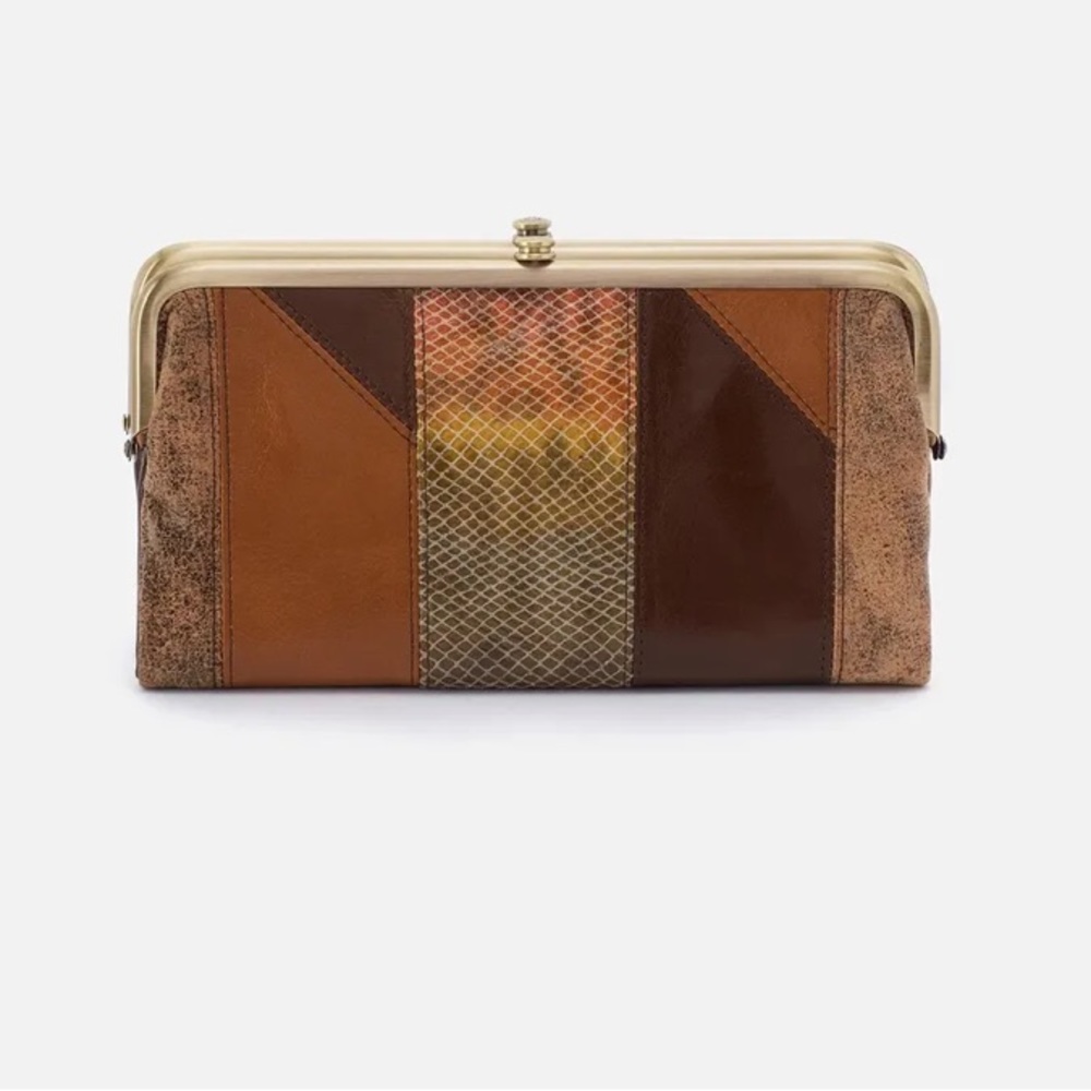 HOBO INTERNATIONAL Lauren Mocha Multi Patchwork Leather Clutch Wallet